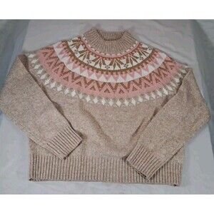 Tommy Hilfiger Half Snowflake Raglan Sweater Light Heather Fawn Brown XS Festive